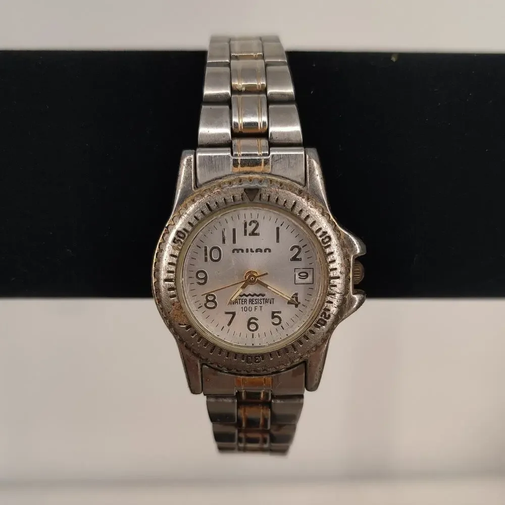 Vintage Milan Stainless Steel Watch Two-Tone Gold Silver Ladies Timepiece